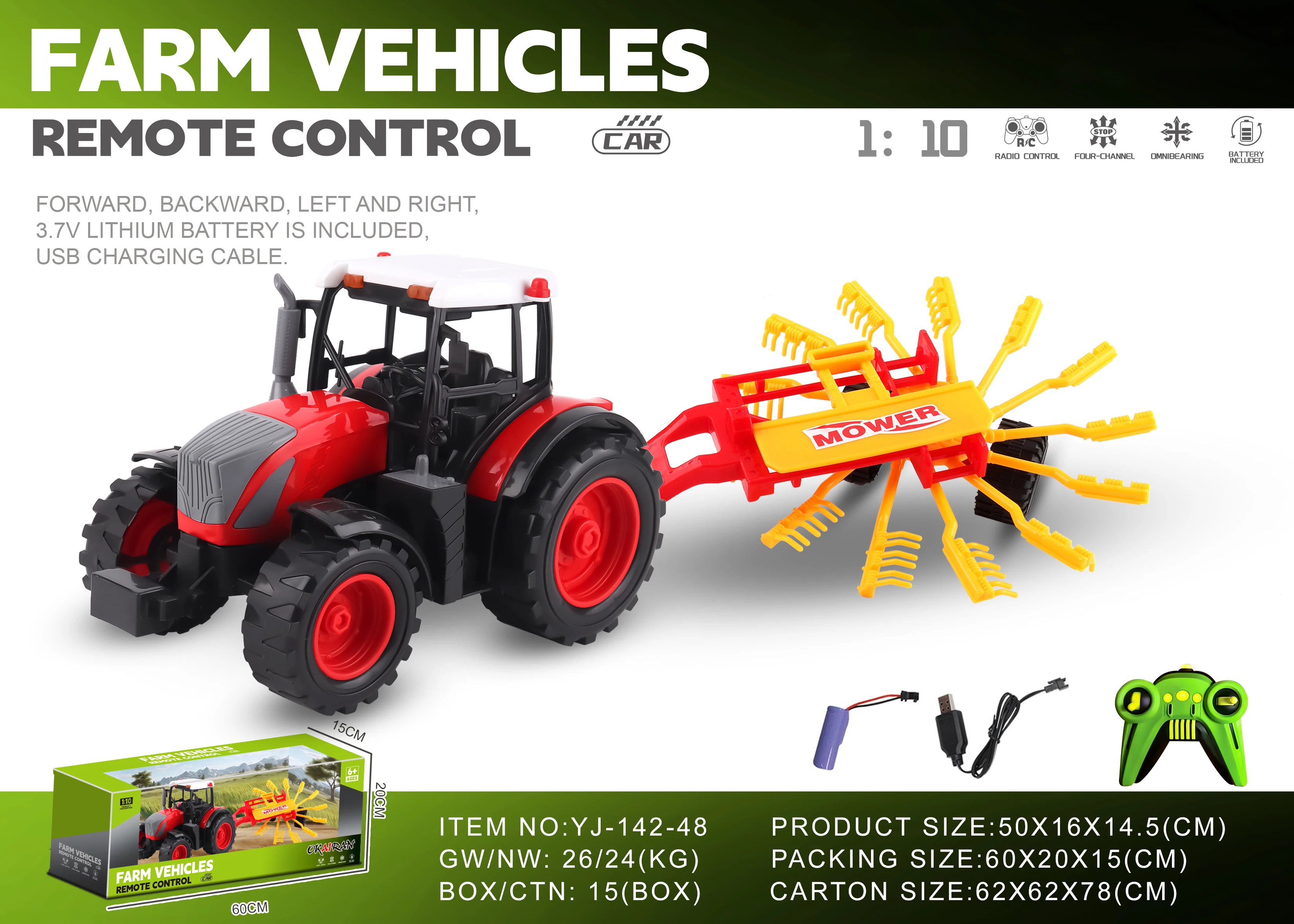 1/10 Scale 27MHZ 4CH RC Farmer Truck Model Car Toys Electronic Remote Control Big Wheels Dump  Tractor Farm Vehicle Toy for Kids
