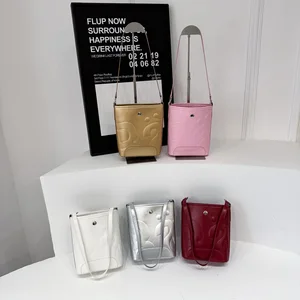 Fashion Luxury Natural PU Leather Ladies Bucket Shoulder Bag Designer Original Women's High-end Small Handbag