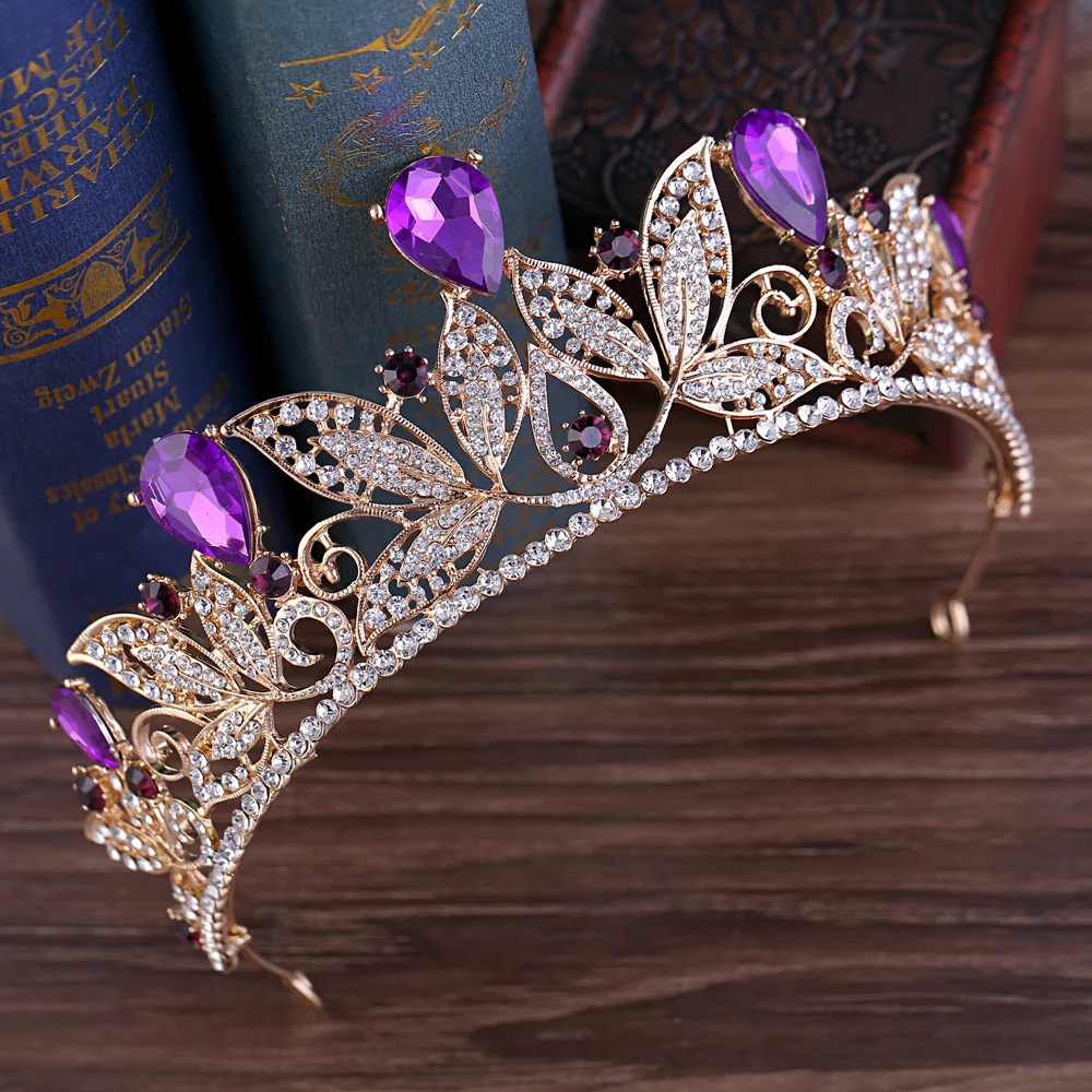 wedding purple dress with gold accessories