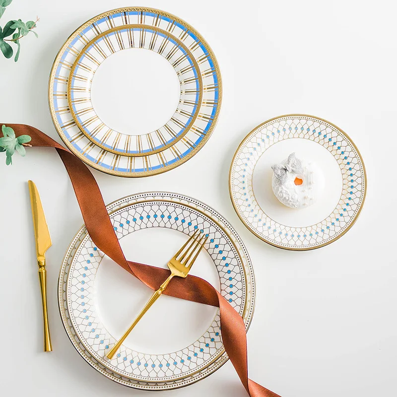 Creative Design Ceramic Dinner Set With Golden Pattern