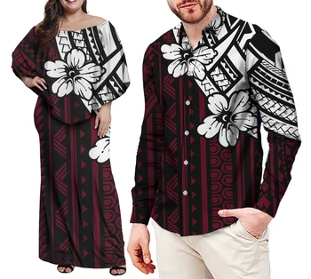 Good Quality Polynesian Tribal Women Evening Dress Match men oversized shirts fall fashion plus size Men's shirt Long Sleeve