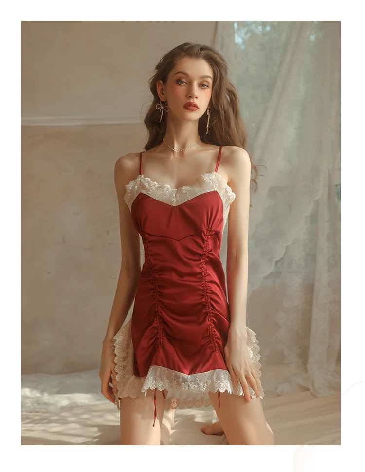 thumbnail image 2 of Cheeky Pajama Set For Women OYOANGLE Women's Satin Lace Backless Romper Pajama Set Cheeky Pajama Shorts 2 of 13