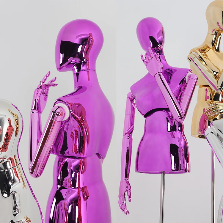 Оконный дисплей из стекловолокна золотой хромированный Женский манекен для торса женское платье