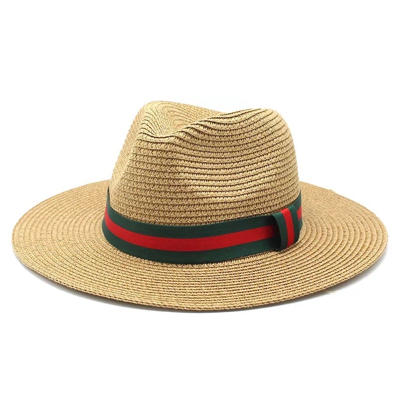 Unisex Green Red Striped Ribbon Fedora Hat - Perfect for Summer display picture 1