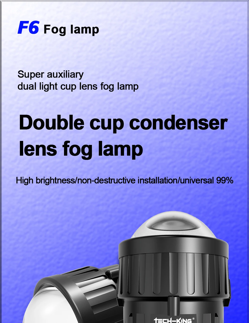 TECH-KING 3 inch 12V 45W/50W 6000K Car Bi LED Projector Lens Fog Light For Toyota Camry Corolla Prius Universal kit Fog lamp