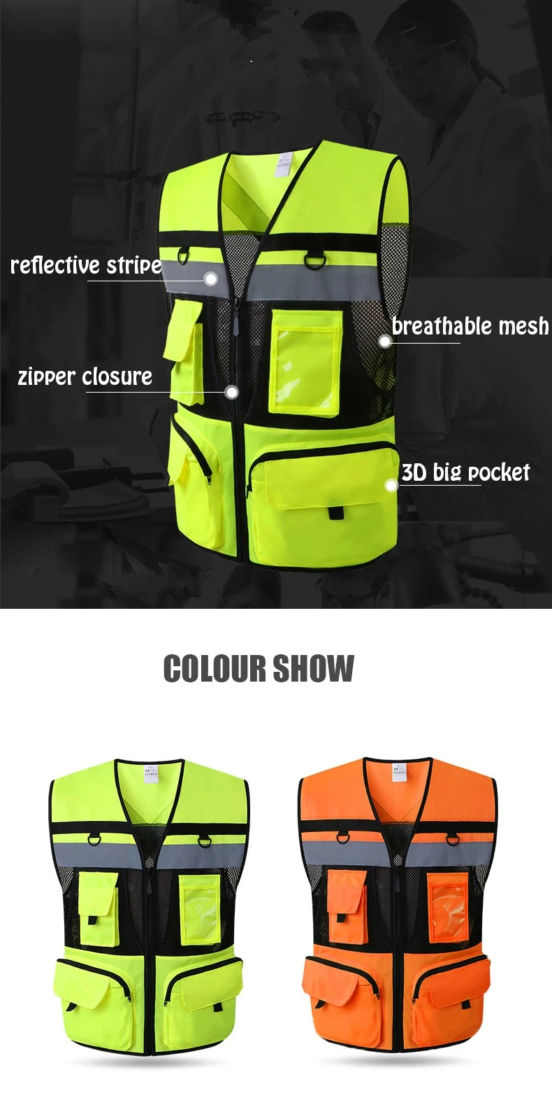 High Visibility Reflective Vest Working Clothes Motorcycle Cycling Sports Outdoor Reflective Safety Clothing Safety Coat for Car