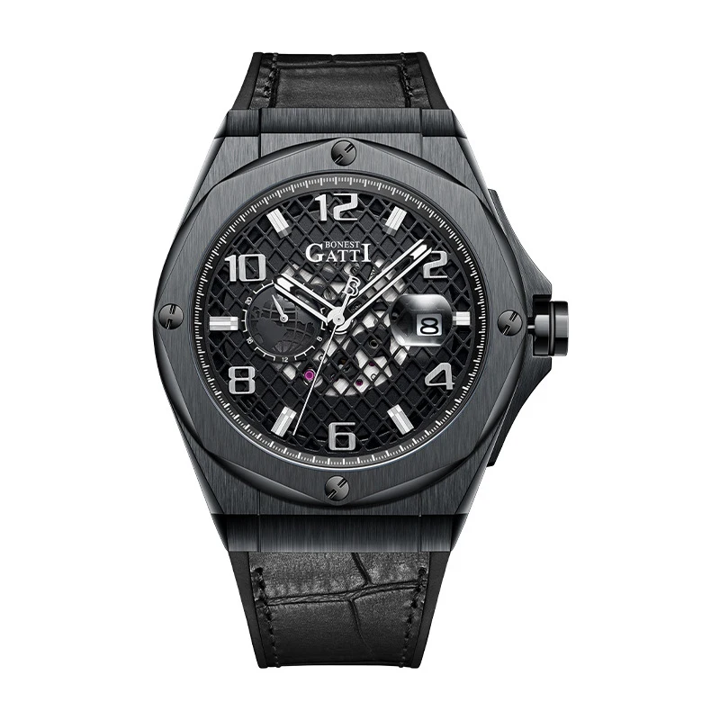 Bonset Gatti Luxury Brand Watches Men Automatic Mechanical Watch Waterproof Luminous Genuine Leather Wrist Watches Man BG8701