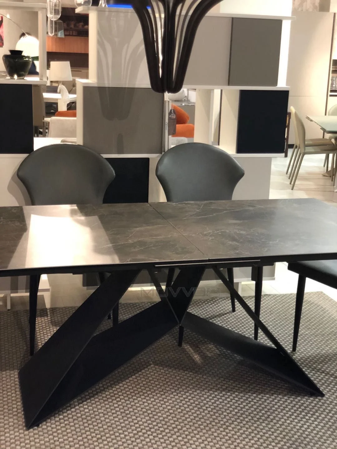 Strong Modern Metal Feet Imported Ceramic Glass Top Extendable Dining Table with Smart Sliding System