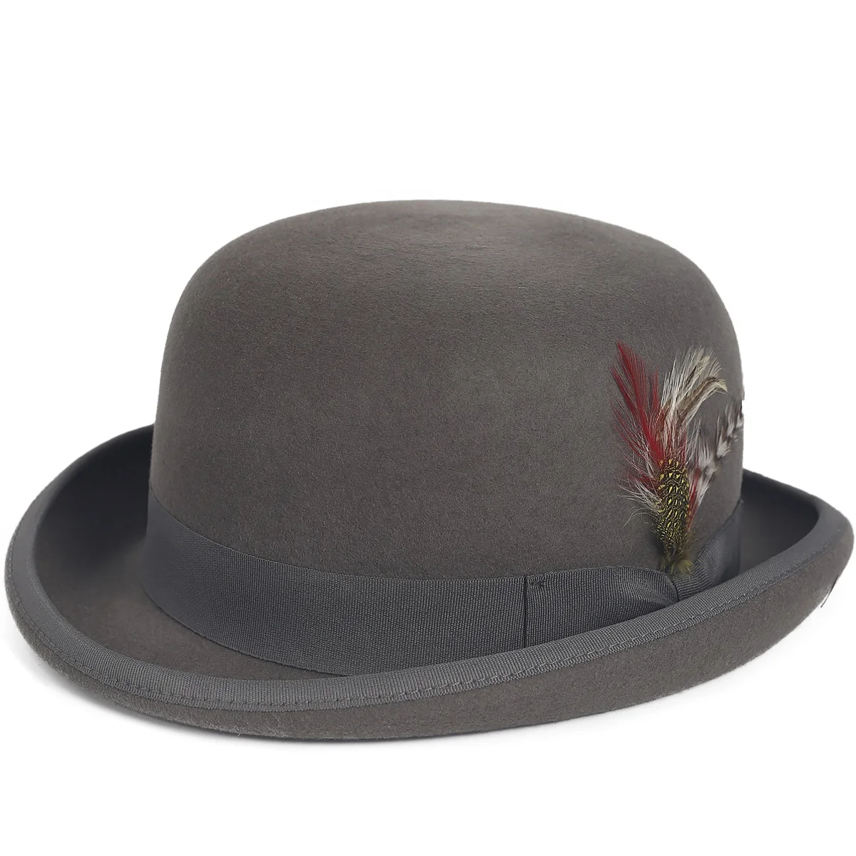 Wool Felt Fedora Hat with Feather, Tea Party Church Derby Cap, Fitted Vintage Formal Felt Church Bowler Hard Wool Fedora Hats main image 2