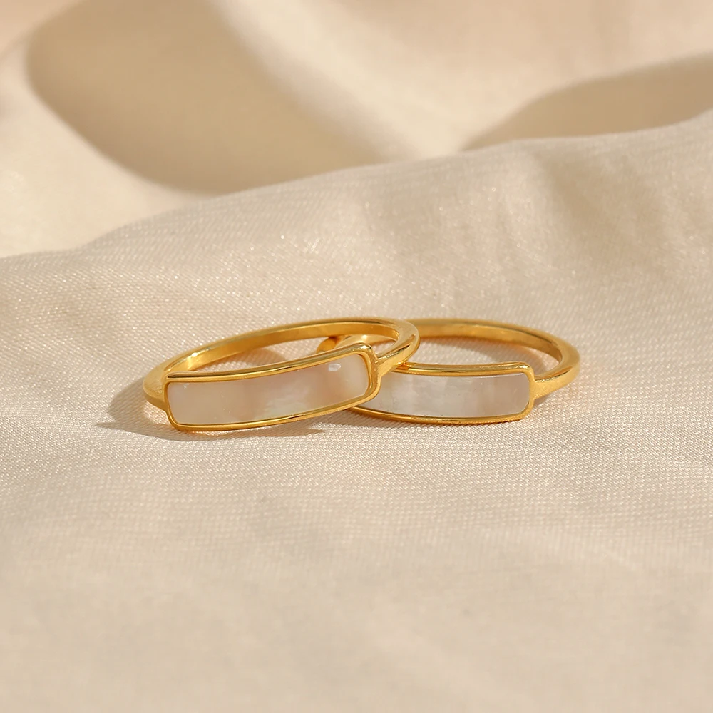 Joyería de moda Dreamshow, banda de concha delicada, anillo fino chapado en  oro, anillos de acero inoxidable, joyería de concha de moda para mujer