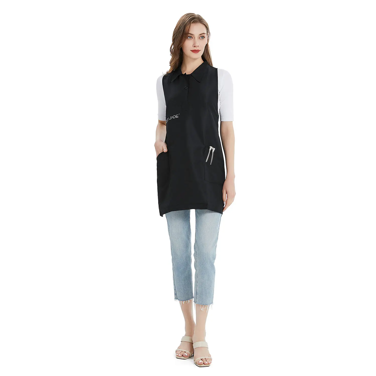 Custom Logo Polyester Stylist Smocks Barber Uniforms Vest, Waterproof Salon Work Clothes 3750
