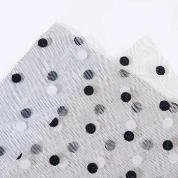 Suppliers recycled black white color polka dot knit spandex polyester tulle flock mesh fabric for garment