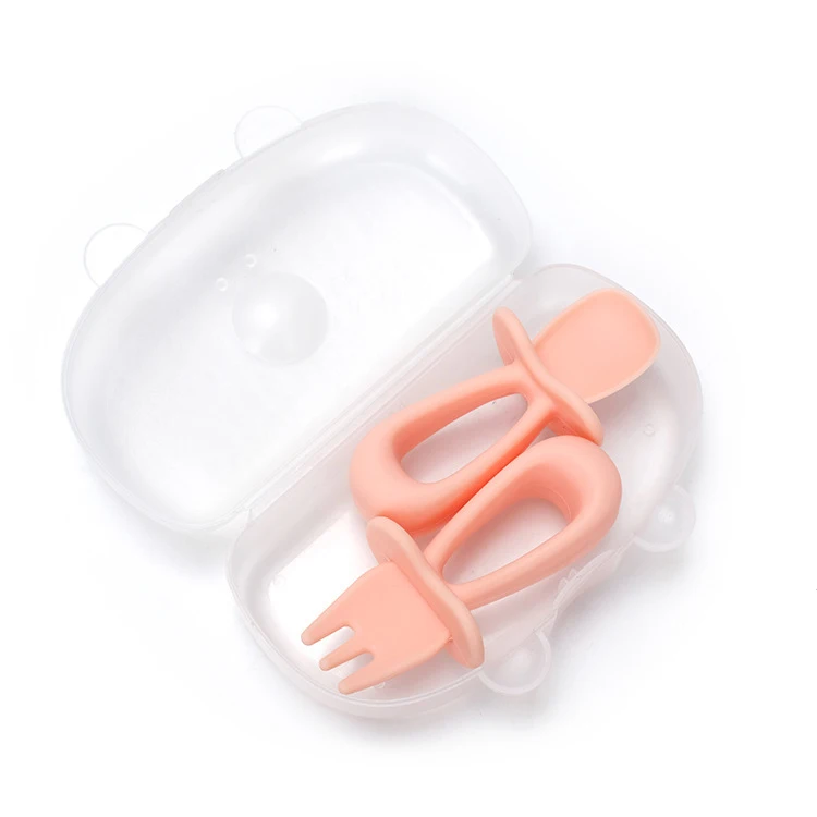 Baby Teething Spoon BPA Free Soft Led Weaning Feeding Silicone Training Spoon and Fork Set for Kids