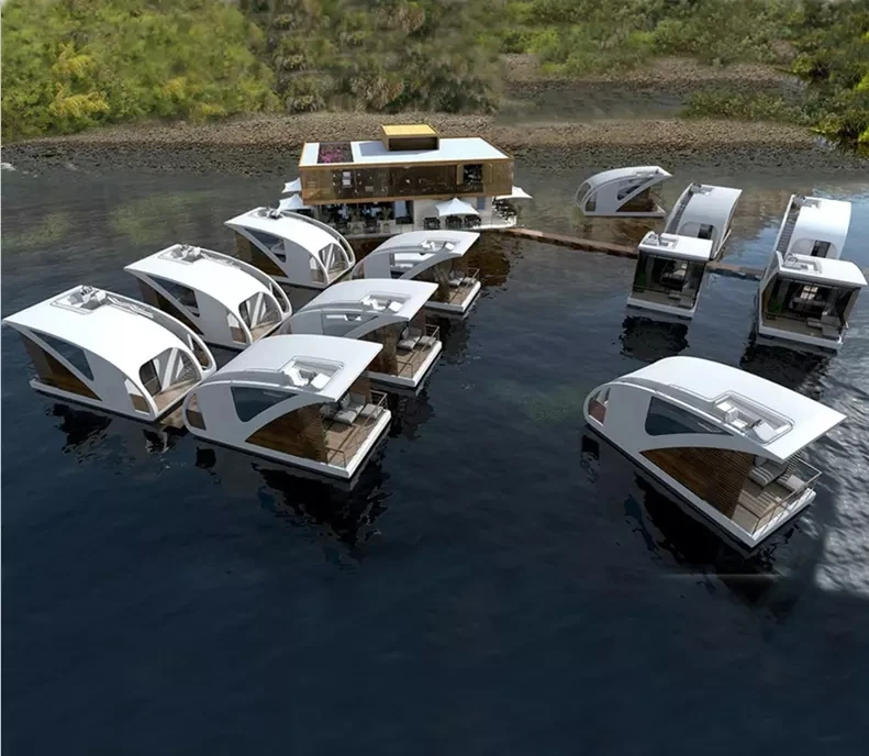 Yacht Style Floating Boat Prefab Container Hotel House on Water Floating Hotel Houseboat Tiny House Mobile Housing Modular Home