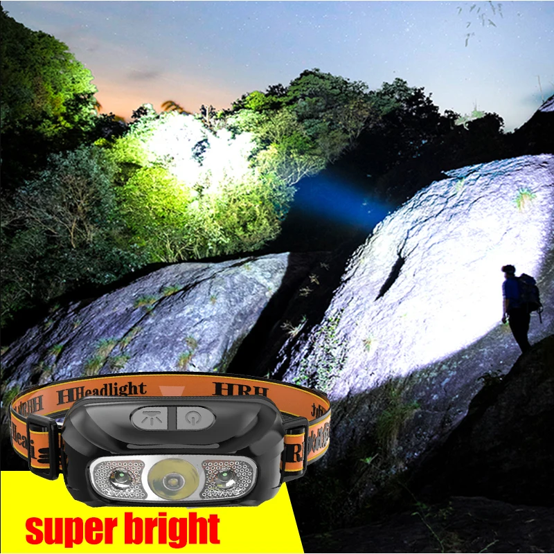 Mini Rechargeable Powerful Sensor Headlamp Fishing Camping USB Head Flashlight COB LED Head Light Torch Headlights Front Lantern