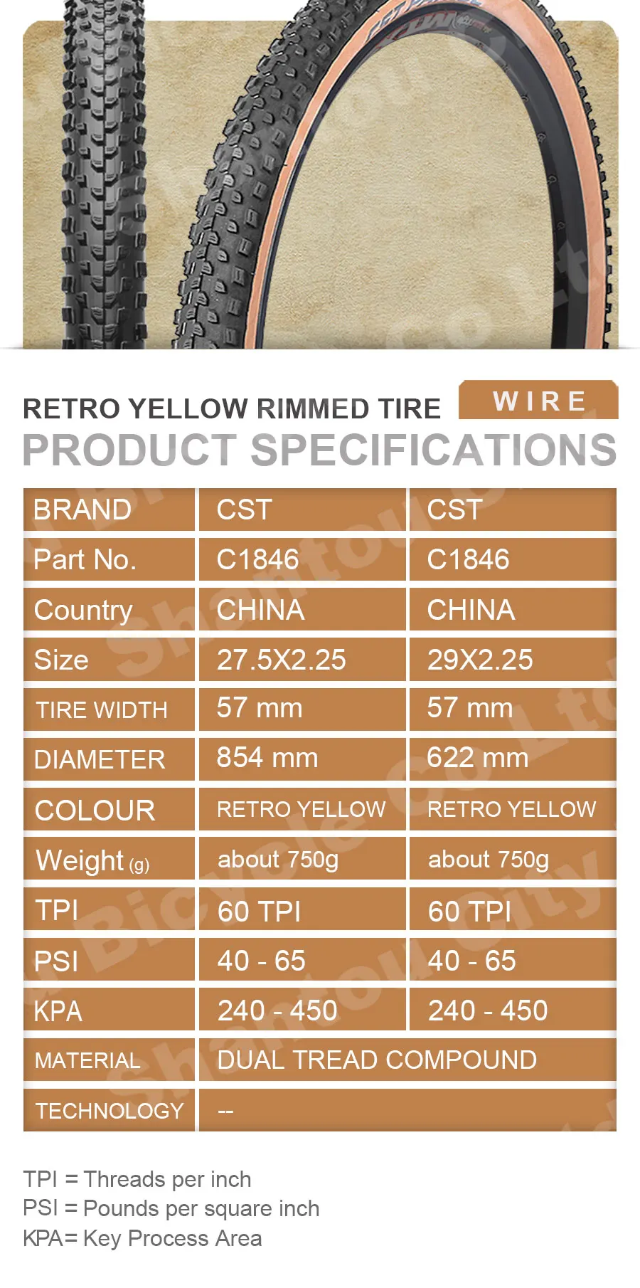 Retro Yellow Cycle Parts Tires Outer Tube Wear Resistant Country Cross