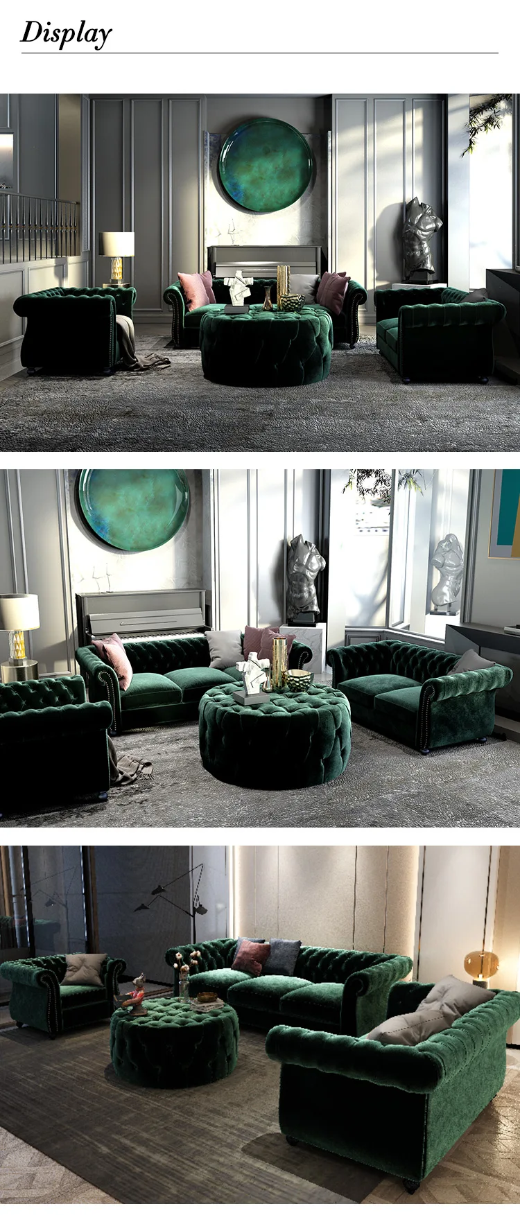Free shipping within U.S Living Room Modern Chesterfield Sofa Tufted Velvet Sofa Set Furniture