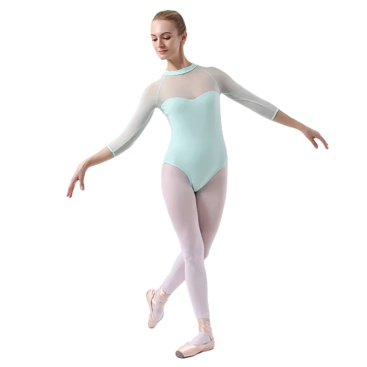 Adult Ballet training leotards ballet classwear  3/4 power mesh sleeves letards