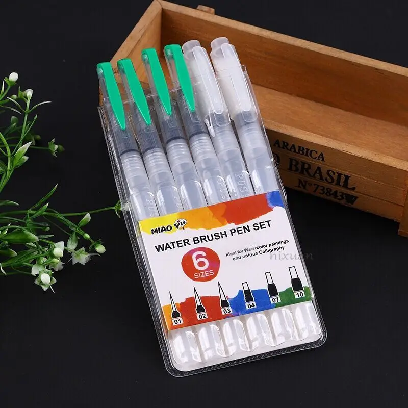 6-Piece Water Coloring Brush Pen Set (Sizes - 01, 02, 03, 04, 07