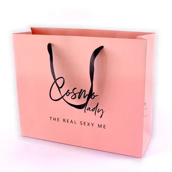 Custom Luxury Pink Gift Clothing Shopping Packaging Paper Bag WithLuxury Rope Handle For Cosmetic Packaging