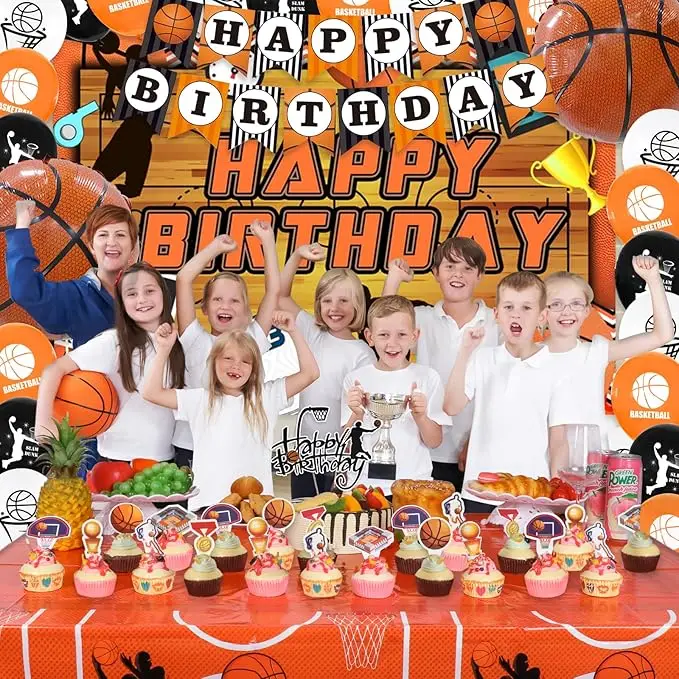 173 PCS Basketball Party Decorations, Basketball Birthday Decorations Basketball Balloons Basketball Backdrop Tablecloth Birthday Banners Cake Toppers