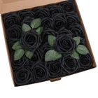 China Artificial Flower Wholesale Hoa Pe Foam Roses Heads Fake Black Roses for Flower Bouquet Wall Panels Backdrop Decoration