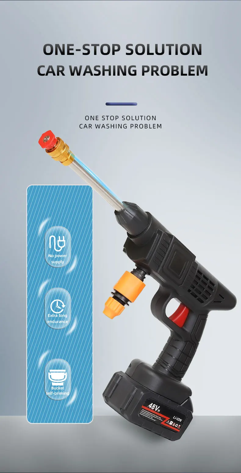 Car Washer High Pressure Portable Wash Gun 12V 24V 48V 96V Cordless Electric Cleaning Machine Lithium Battery Washer Spray Gun