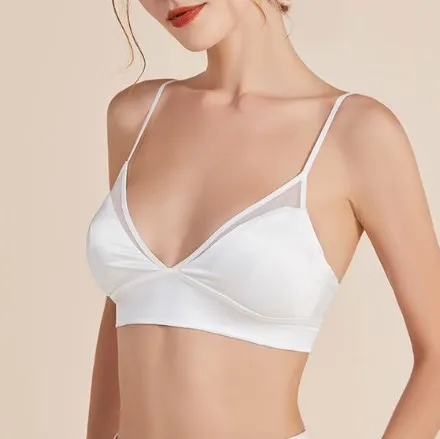 
Французское шелковое нижнее белье, гладкий атласный бюстгальтер из натурального шелка, тонкое сексуальное нижнее белье без кольца, бюстгальтер на косточках 