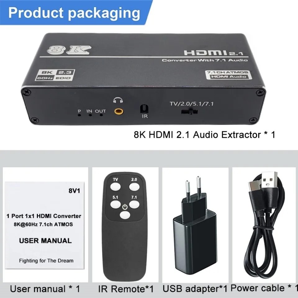 8K 60Hz HDMI2.1オーディオエクストラクター7.1CH5.1CH2CHステレオ