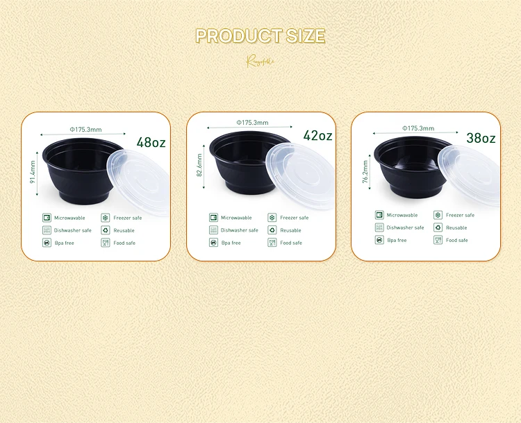 38oz 42oz 48oz Togo Container Ramen Take Away Food Container Black