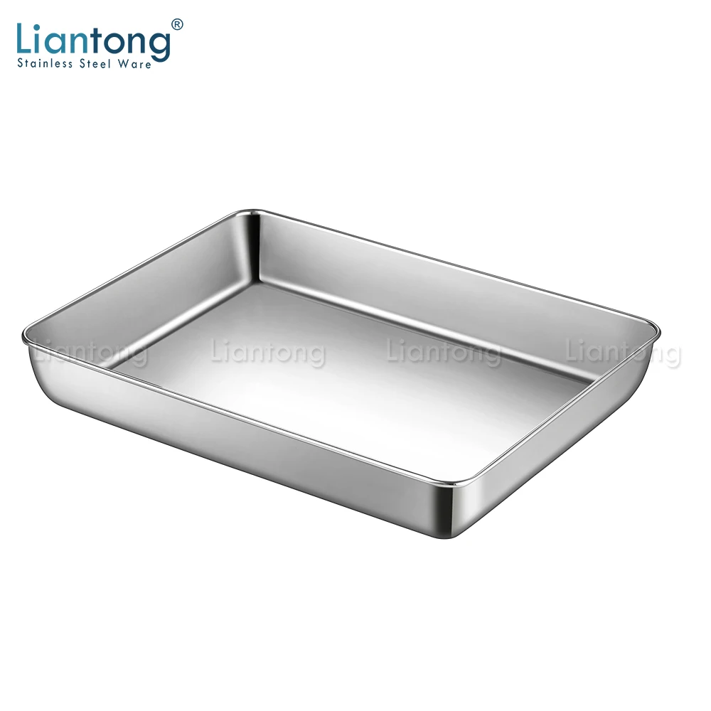 Factory Supply Cheap Price Hotel Restaurant Food Serving Non-magnetic  Stainless Steel 201 Rectangular Towel Serving Tray