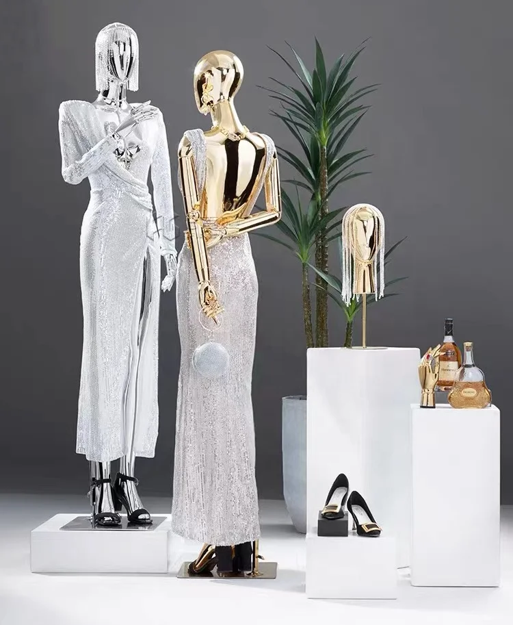 Boutique Gold Full Body Female Mannequins Chrome Sitting Display