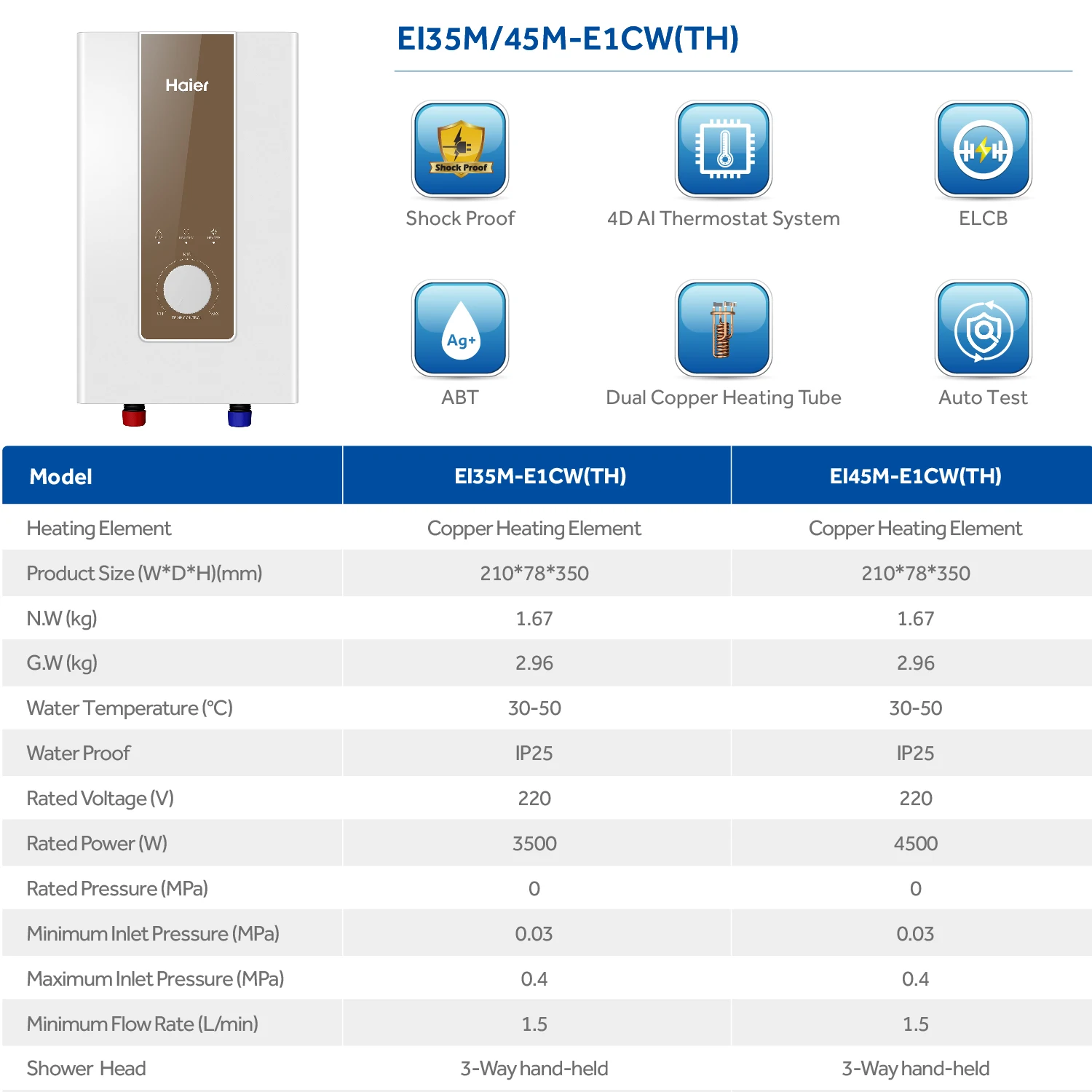 Haier Instant Electric Shower Water Heater 3kw Mini Tankless