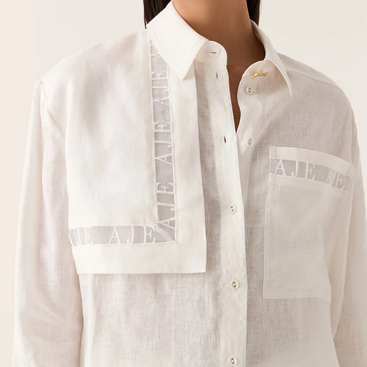 New Design Spring 100% Cotton and Linen Lapel Shirt Long Sleeve Girls Hemp Shirt Casual Clothing Linen