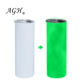 USA Free shipping luminous tumbler 20oz stainless steel straight sublimation tumbler cup skinny tumbler blank glow in the dark