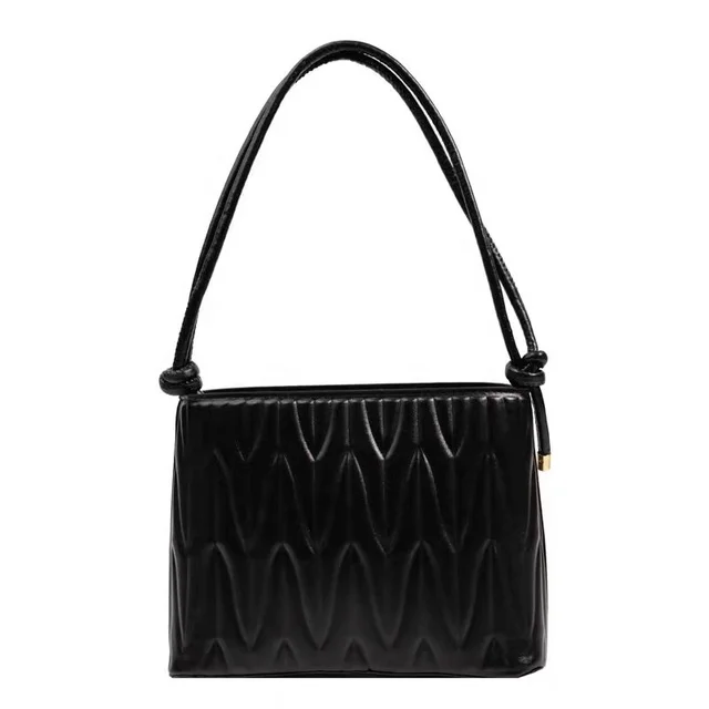 Women's Fashionable PU Pleated Handbag Solid Color Large Capacity Bucket Bag