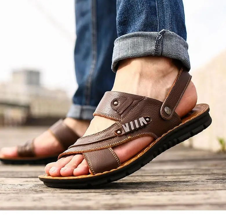 2023 Summer New Men's Sandals Fashion Genuine Leather Beach Shoes Casual Sandals