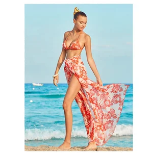 Fashion Printed Long Cover up Beachwear Swimwear Bikini Flowy 3 Piece Beach Dress