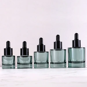 15ml 20ml 30ml 40ml 50ml Glass Cosmetic Skincare Oil Dropper Bottle Green Thick Bottom for Face Screen Printing Eye Drop