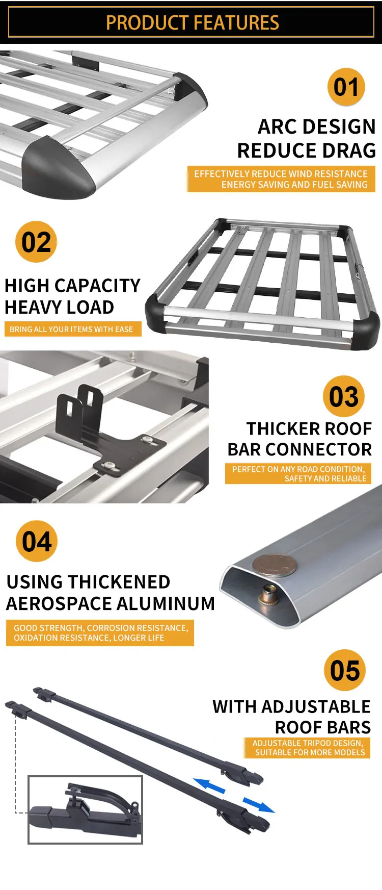 Sliver Roof Rack Universal 4x4 Roof Racks Aluminium Car Roof Racks