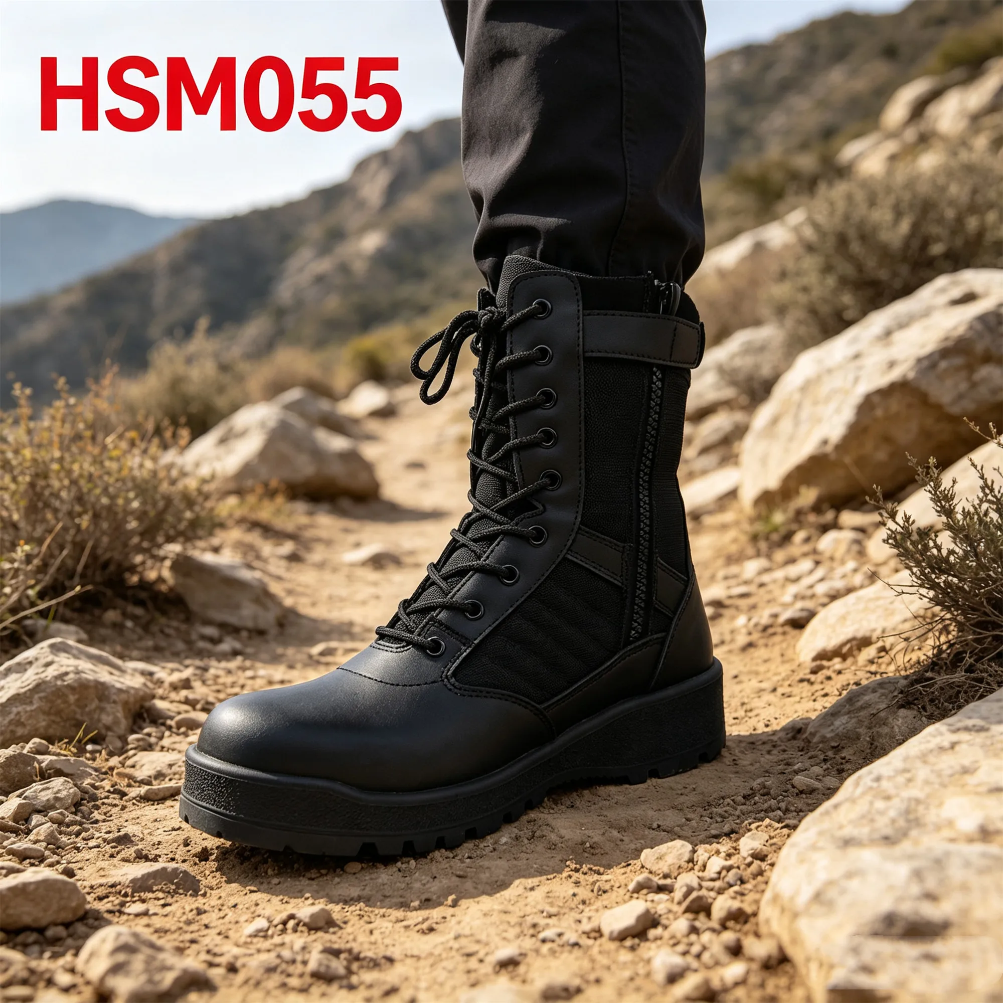 ZYF,Camping Trips Side Zipper Design Hua Singh Men Leather Boots Shock-absorbing Rubber Outsole Marching Boots for OutdoorHSM055