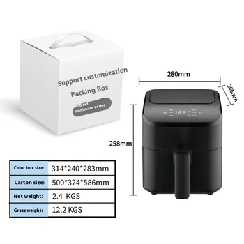 2.2L Square Small Capacity Electric Air Fryer for Household Use 100-240V Factory Source Manual Power 1-Year Warranty