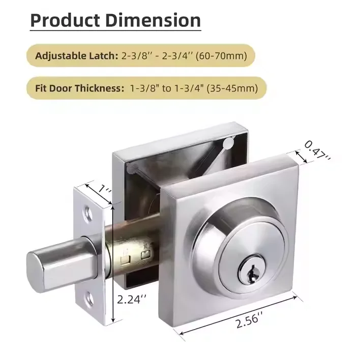 Square Single Keyed Deadbolts for Exterior Doors Black Keyed Outside and Thumb Turn Inside for Door Lock Body