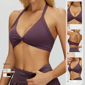 Nude-feeling Halter Yoga Bra with Beautiful Back Women's Breathable Sexy Yoga Top Fitness Clothing Sports Bra for Women