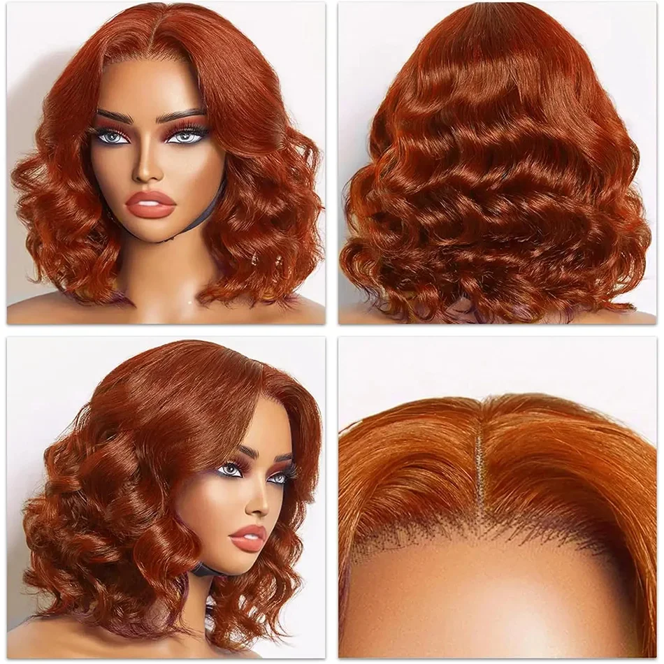 Peruka z brazylijskiej Remy 100% ludzkich włosów Boby Wave Short Bob 13x4 Frontal Lace Wig dla kobiet Pre Plucked_voghion.com