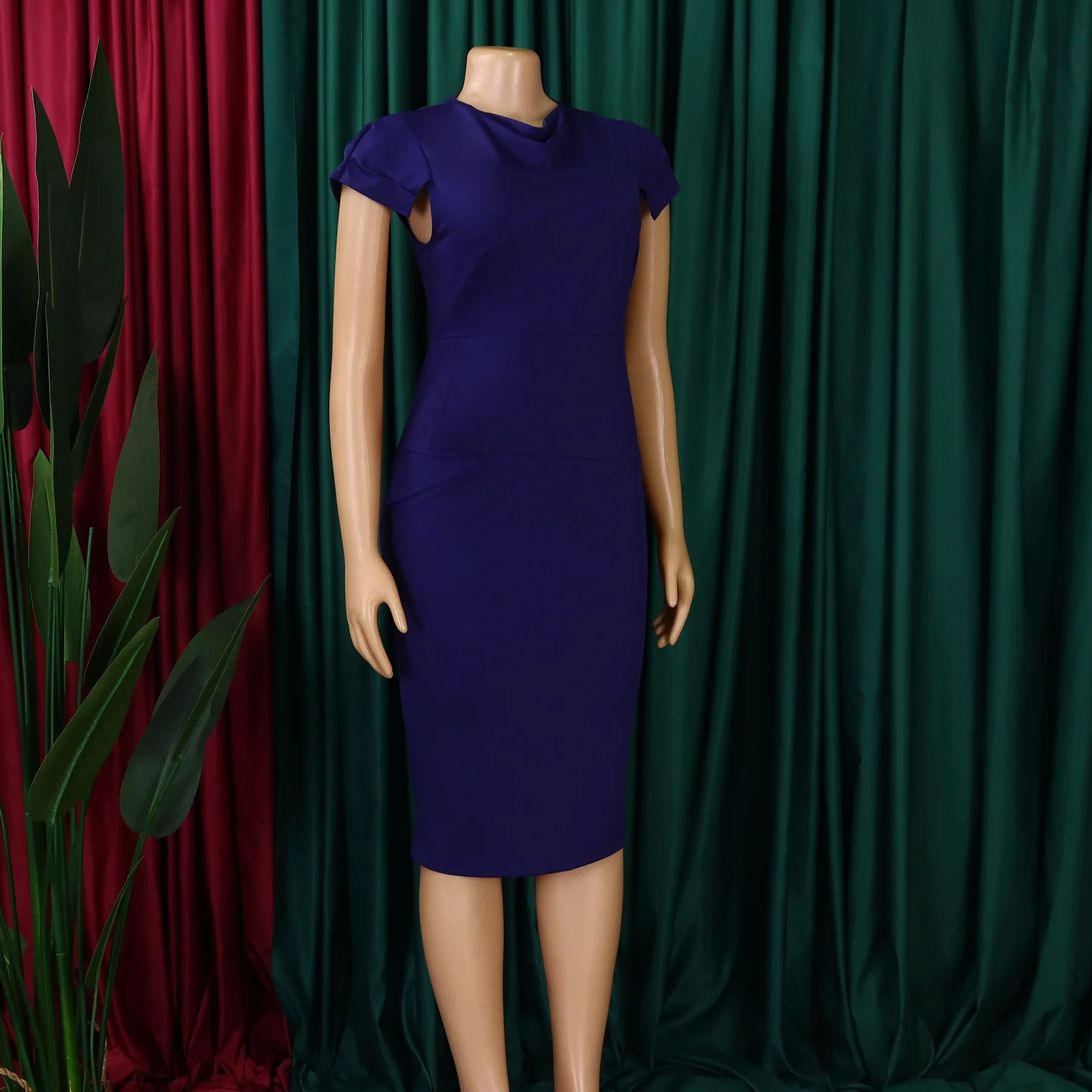 D474 Latest Design Summer Dress Women Lady Elegant O-neck Wrap Hip Ladies  Office Dresses Women Formal Work Career Dresses