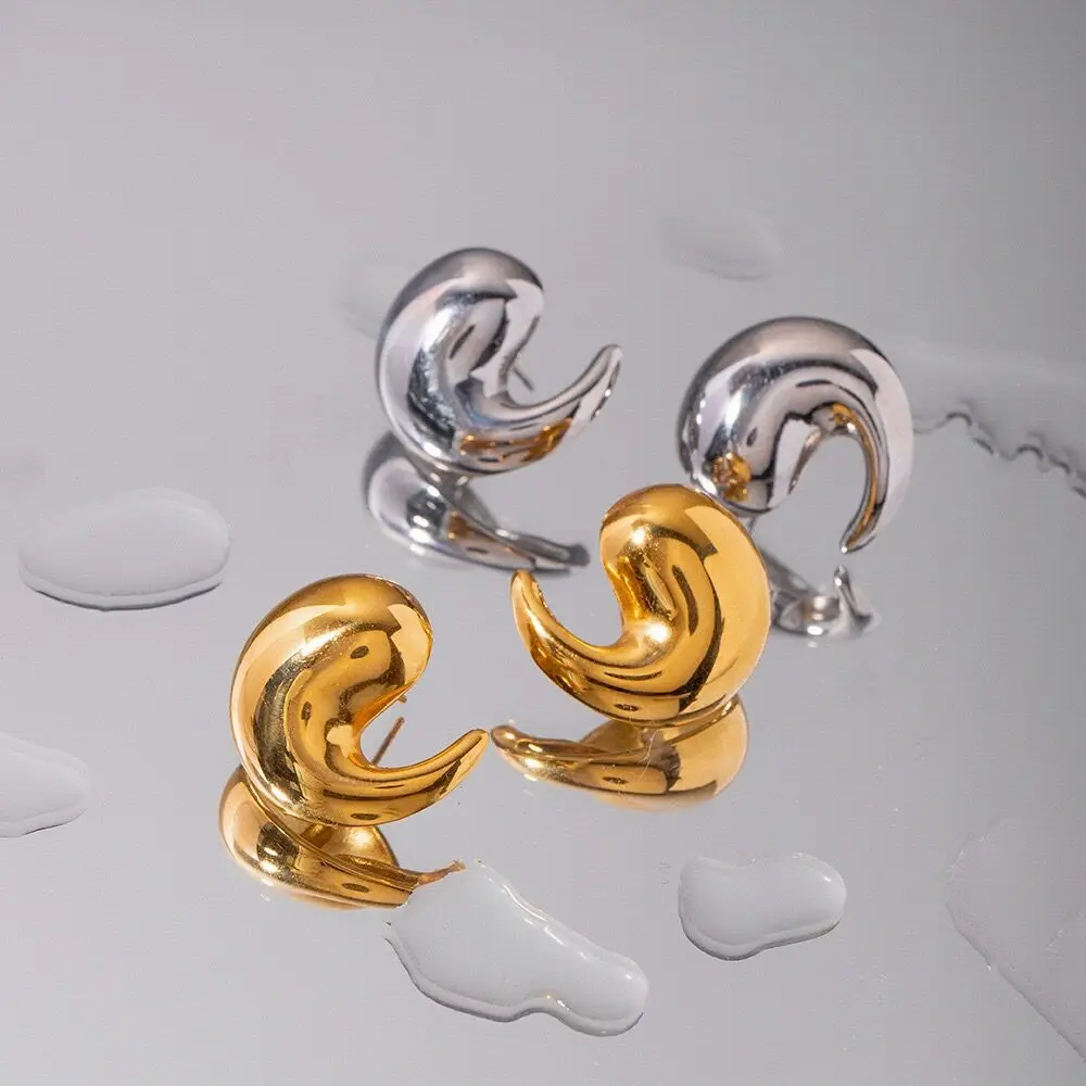 2024 Spring Design Bulk Wholesale Earrings Stainless Steel 18k Gold Plated Comma Shape Geometric Wrap Earrings Studs for Women