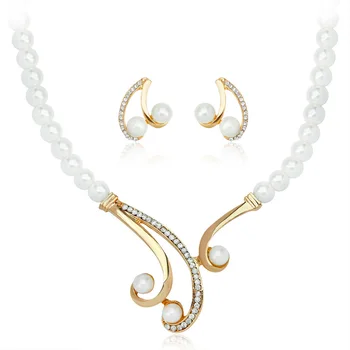 New Arrival Women Pearl necklace earrings set fashionable brazilian18k gold plated bridal beads african dubai jewelry set