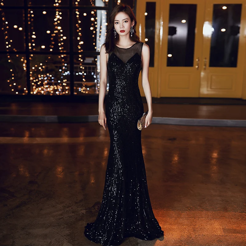 Sexy Black See Through Sequin Patchwork Sleeveless Maxi Lady Prom Dress Sexy Black See Through Sequin Patchwork Sleeveless Maxi Lady Prom Dress
