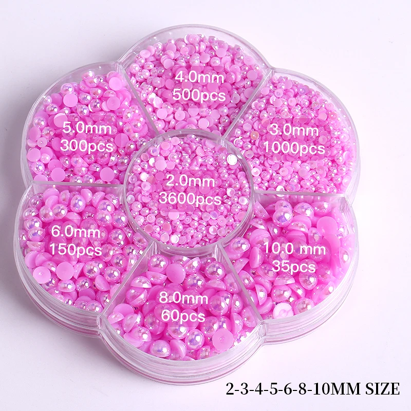 AB Flat Back Nail Diy Charms Bling Accessories Mix Size Semicircle Pearl Nail Art Decoration